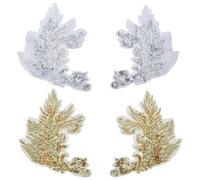 WEBEEDY 4 PCS 2 Pair Sequin Phoenix Embroidered Patches Sewing on Patche Phoenix Peacock Feather Tail Applique Ancient Style Decorative Fabric Stickers for Wedding Dress Clothes(White Silver and Gold)