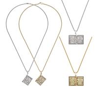 WEBEEDY 4 Pcs 2 Styles Holy Bible Book Necklaces Openable Bible Verse Pendant Metal Pages Inside Stainless Steel Christian Bible Necklace Jewelry Easter Religious Gift for Men Women, Gold Silver, 58cm