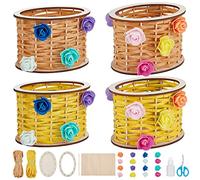 WEBEEDY 4 Pcs Basket Weaving Kits for Adults Wooden Rattan Basket Making Kit for Beginners Raffia Crafts Projects