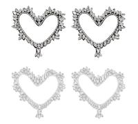 WEBEEDY 4 Pcs Heart Rhinestone Patches Handmade Rhinestone Heart Sew On Beaded Patch for Clothing,Bling Crystal Love Patch Badge for Valentine's Day Anniversary DIY Clothing Backpacks Shoes Hat Decor