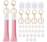 WEBEEDY 4 PCS Lip Gloss Holder Keychain for Summer Fridays Silicone Lip Balm Keychain with A-Z Letter Pendant Charms Portable Lipgloss Case with 2.1cm Cap Lip Gloss Key Chain Charm for Bag Decor