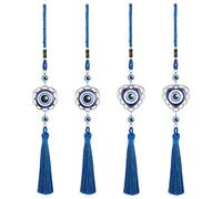 WEBEEDY 4 Pcs Lucky Eye Hanging Ornament, Hanging Turkish Blue Evil Eye Beads, Evil Eye Ornament Protection Charm, Tassel Hanging Accessories for Rear View Mirror