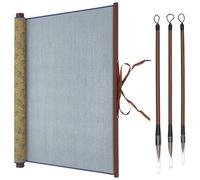 WEBEEDY 4 Pcs No Ink Chinese Calligraphy Set Include 1 Reusable Water Writing Magic Cloth Scroll, 3 Chinese Calligraphy Writing Brushes, for Professional Practice Painting Art New Year Gift