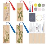 WEBEEDY 4 Pcs Unfinished Cloisonne Enamel Bookmark DIY Bamboo Bookmark Making with Tassels,Rectangle Blank Bookmarks with All Accessories and Instruction DIY Enamel Bookmarks for Book Lovers
