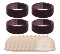 WEBEEDY 4 Pcs Velvet Wig Grip Bands and 8 Pcs Caps for Women Adjustable Wig Grip Headband Non Slip Comfort Band for Keeping Wig in Place Daily Party Wear Accessories(Brown)