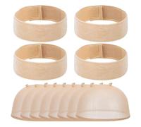 WEBEEDY 4 Pcs Velvet Wig Grip Bands and 8 Pcs Caps Women Adjustable Non Slip Wig Grip Headband for Keeping Wigs in Place Soft Breathable Band for Daily Wear Party Play Work Occasions(Skin-tone)