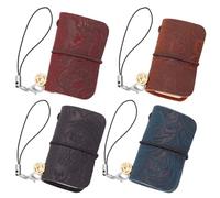 WEBEEDY 4 Pcs Vintage Cute Mini Notebook Miniature Leather Cover Notebooks with Book Insert, Refillable Tiny Pocket Journal Mini Notebook Keychain Gifts for Office Teacher Bookish Party Favor, 4.8x3cm