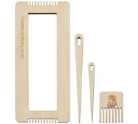 WEBEEDY 4 Pcs Weaving Loom Kit Wooden Hand Loom DIY Tools for Beginners | 1 Wooden Loom, 1 Comb, 2 Crochet Needles, Smooth Surface, For Tapestry Coaster Bookmark Making