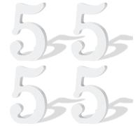 WEBEEDY 4 Pcs White Wood Numbers 10cm Unfinished Wooden Number 5 Designable Paintable Natural Wood Wall Decor for Home Birthday Wedding Valentine's Day Party DIY Crafts Supplies(5)