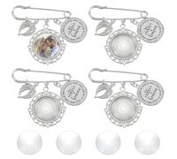 WEBEEDY 4 Set 4 Set Wedding Bouquet Photo Charms Silver Wedding Memory Keepsake with Angel Wing Personalized Boutonniere Pin for Groom Bride Valentine's Day Anniversary Graduation Cap Decor