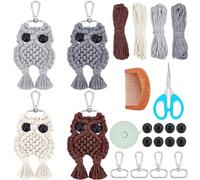 WEBEEDY 4 Set Graduation Macrame Owl Keychain Kit with Owl Charms, Keyring Macrame Kits for Adults Beginners, Macrame Supplies for Halloween Decor Graduation Gifts Phone Wallet Key Pendant