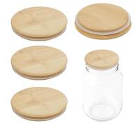 WEBEEDY 4 Sets Bamboo Mason Jar Lids Replacement Tops Wooden Lids with Silicone Seal for Standard Jars Home Kitchen Cabinet Food Storage Pantry Organization DIY Crafting Gift, 9.1cm Inner Size
