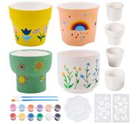 WEBEEDY 4 Sets Ceramic Flower Pot Painting Kit for Adults Beginner Paint Your Own Ceremics Pottery with Butterfly Flower Stencils,Paint,Brushes,Palettes DIY Succulent Plant Pots Figurines for Home