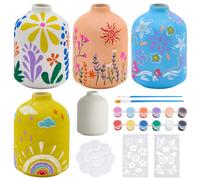 WEBEEDY 4 Sets Ceramic Vases Painting Kit for Adults Beginner Unpainted White Ceramic Pottery Vase with Butterfly Flower Stencils,Paint,Brushes,Palettes Unique Gift Fun Activity Home Decor