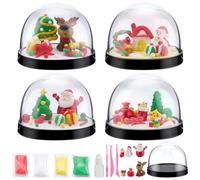 WEBEEDY 4 Sets Christmas Snow Globe Kit DIY Your Own Snow Globe Set with 6 Mini Resin Snowman Reindeer Santa Claus Sculpture and 12 Color Clay, Christmas Crafts Snowglobe for Desktop Party Home Decor