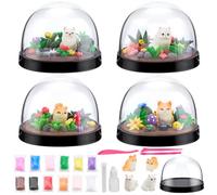 WEBEEDY 4 Sets DIY Cat Snow Globes Kit Make Your Own Animals Water Globe Kit with 4 Styles Cat Figures and Complete Tools Christmas Birthday Gift for Pet Lover Sculpting Crafts for Party Decoration
