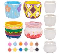 WEBEEDY 4 Sets DIY Ceramic Succulent Planters Paintable Bisque Ceramics Pots Figurines Paint Craft Kit forHoliday at-Home Classroom DIY Craft Project