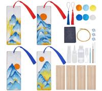 WEBEEDY 4 Sets DIY Cloisonne Enamel Bookmark Kit Unfinished Wood Bookmarks with Tassels,Rectangle Blank Bookmarks with Instruction for Women Men Book Lovers Reading Supplies,Sunrise