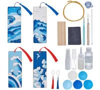 WEBEEDY 4 Sets DIY Cloisonne Enamel Bookmark Kit Wave Craft Bookmark Making Set for Adults Beginner,Blank Bookmarks with Tassels for DIY Crafts Book Accessories Home Office Reading Supplies