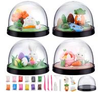 WEBEEDY 4 Sets DIY Easter Rabbit Snow Globe Making Kit with 4 Styles Rabbit Figures and Complete Tools Make Your Own Easter Water Globe Kit Easter Gifts Sculpting Arts and Crafts Party Decoration
