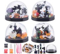 WEBEEDY 4 Sets DIY Halloween Snow Globe Making Kit Make Your Own Water Globe with 10 Styles Ghosts Castles Horror Halloween Ornament and Complete Tools for Adults Beginner Halloween Party Decoration