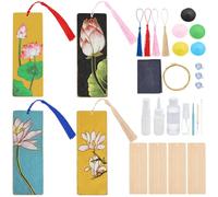 WEBEEDY 4 Sets DIY Lotus Cloisonne Enamel Bookmark Kit for Beginners, Bookmark Making Kit with All Accessories and Instruction Cloisonne Enamel Painting DIY Set for Book Lovers Reading Supplies