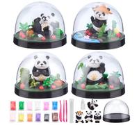 WEBEEDY 4 Sets DIY Panda Snow Globe Making Kit Make Your Own Animals Water Globe Kit with 4 Styles Panda Figures and Complete Tools Sculpting Arts and Crafts for Holiday Birthday Gift Party Decoration