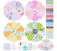 WEBEEDY 4 Sets Flower DIY Quilting Kit for Adults Drinks Coaster Making Kit Floral Paper Piecing Template Set for with Paper Quilting Templates Instruction DIY Patchwork Sewing Craft(14.9cm)