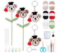 WEBEEDY 4 Sets Graduation Crochet Starter Kits for Beginner,Cute Crochet Kit with Instruction-Bear with Doctoral Hat,DIY Animal Keychain Knitting Kits Supplies for Birthday Graduation Decoration Gifts