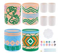 WEBEEDY 4 Styles Boho DIY Ceramic Pot Painting Kit Ceramic Succulent Planters Paint Kit for Adults Paint Your Own Relief Pottery Pots with Drainage Hole, 12 Colors Paints, 2 Brushes, Palettes