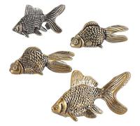 WEBEEDY 4 Styles Brass Fish Figurine Feng Shui Koi Statue Small Gold Animal Figurines Lucky Treasure Ornament for Home Office Garden Desk Bookcase New Year Home Living Room Tea Pet Decor
