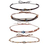 WEBEEDY 4 Styles Evil Eye Cowboy Hat Band Western Leather Hat Belts Adjustable Vintage Bohemian Evil Eye Bead Hatband Cowboy Accessories for Women Men Rodeo Music Festival Decoration Gift