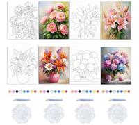 WEBEEDY 4 Styles Flower Pre Drawn Canvas Painting Kit, Floral Painting Stretch Canvas for Paint and Sip Party, Birthday Valentine's Day Gifts, DIY Painting Set, Art Painting Enthusiasts, 20x25cm