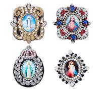 WEBEEDY 4 Styles Goddess Embroidery Beaded Patch Virgin Mary Goddess Rhinestones Cross Appliques Retro 3D Sew on Embroidery Patches for Coat,T-Shirt,Costume,Dress,Hat,Shoes DIY Craft Religious Gifts