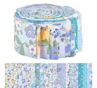 WEBEEDY 40 Pcs Blue Flower Jelly Roll Fabric Strips for Quilting, 20 Styles Flower Print Soft Cotton Fabric Quilting Strips Bundles Strip Ribbon for Sewing DIY Handmade Craft Home Decor, 6.5x100cm