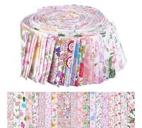 WEBEEDY 40 Pcs Boho Jelly Roll Fabric Strips for Quilting, 20 Styles Flower Print Fabric Quilting Strips Soft Cotton Fabrics Bundles Strip Ribbon for Sewing DIY Handmade Craft Decor, Pink, 6.5x100cm