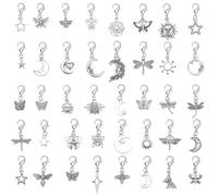 WEBEEDY 40 Styles Clip on Charm Pendants Antique Silver Star Bow Shoe Lace Charms with Lobster Clasp for Jewelry Making Badge Reel Decoration Vintage Mixed Pendants for DIY Earrings Necklace Crafts