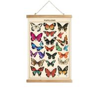WEBEEDY 40x58 cm Butterflies Scroll Poster Hanger Classic Animals Poster with Wooden Scroll Frame Colourful Butterfly Patterns Poster Wall Hanging Decor Vintage Art Scroll Poster for Home Decor