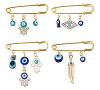 WEBEEDY 4Pcs Turkey Evil Eye Brooch Pins Rhinestone Blue Lucky Evil Eye Safety Brooch Pin Jewelry for Good Luck