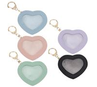 WEBEEDY 5 Colors Heart Shaped Pin Display Keychain Pouch Cute Mini Leather Zipper Bag Keychain Portable Clear Storage Bag Coin Purse Pouch for Display Pin Keys Lipstick Earbuds (Small Size)
