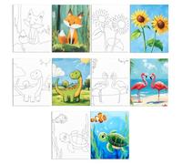WEBEEDY 5 Packs Sunflower Sip and Paint Kit Cute Owl Fox Dinosaur Pre Drawn Canvas for Painting Kit DIY Art and Craft Kit for Adult Beginner, Gift for Painting Enthusiasts, Adult's Date Night, 20x25mm