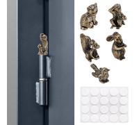 WEBEEDY 5 Styles Brass Animal Hinge Heads with Adhesive, Decorative Hinge Topper - Rabbit Sparrow Squirrel Cat Monkey Miniature Figurine Vintage Door Hinges Head Desktop Home Decoration