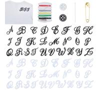 WEBEEDY 52 PCS Letters Patches 2 Colors Iron on Cursive Letter Patches Embroidered A-Z Letter Applique Sewing on Decoration Applique for Clothes Dress Jeans Jacket Hat Bags Dress Shoes (Black, White)