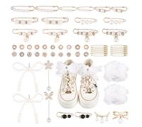 WEBEEDY 54 PCS Shoe Charms for Sneakers Pearl Rhinestone Shoelace Charms Junk Socks Charm Kit with Bows Gold Brooches and Pins for Women DIY Shoe Charm Bulk for Clothes, Socks, Bags,Halloween