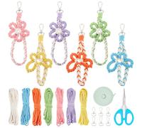 WEBEEDY 6 Colors DIY Macrame Wristlet Keychain Kit Boho Macrame Kit with Macrame Cord, Butterfly Flower Wristlet Keychain Phone Charm Macrame Wrist Strap with Video Tutorial DIY Macrame Keychain