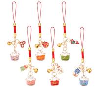 WEBEEDY 6 Colors Lucky Cat Keychain with Bell Phone Charms Maneki Neko Charm Good Lucky Pendant for Handbag Wallet Keychain Decoration Gift for Christmas New Year(11 cm)