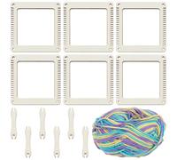 WEBEEDY 6 Pack Wooden Weaving Loom Kit for Adults Beginners, 6 Square Small DIY Craft Wood Loom with 6 Shuttles for Home Knitting Projects Weaving Art Making Decor, 7.6x7.6cm