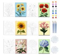 WEBEEDY 6 Packs Flower Pre Drawn Canvas Sunflower Pre Stretch Canvas Floral Painting Kit for Birthday and Sip Party, DIY Painting Set, Painting Enthusiasts, Adult's Date Night, 203x245mm/8x10''
