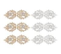 WEBEEDY 6 Pairs Cloak Clasp Fasteners Alloy Rhinestone Cape Clasps Sew On Hooks and Eyes Cardigan Clip Chinese Style Cardigan Clips for Cheongsam Sweater Shawl Scarf Costumes Decor(Gold,Silver), 7cm