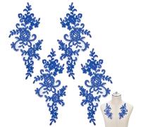 WEBEEDY 6 Pairs Lace Embroidery Applique Patch Blue Embroidered Sewing On Patch Stickers Sewing Embroidery Patch Clothing Accessories for DIY Clothes Dress Bridal Wedding Gown